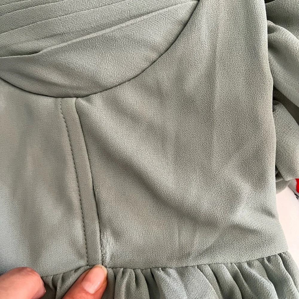 Sage Chiffon Bustier Off-the-Shoulder Ruffle Maxi Dress 🌿 - Picture 9 of 12